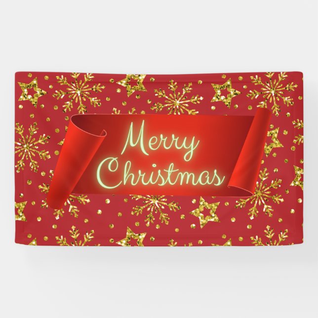 Gold Glitter Stars & Snowflakes Banner (Horizontal)