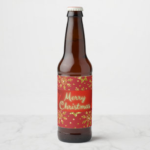 Gold Glitter Stars & Snowflakes Beer Bottle Label