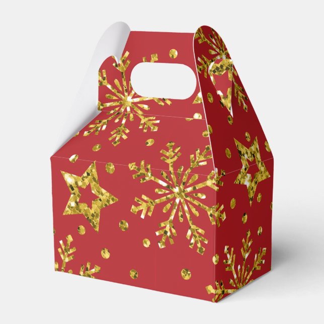 Gold Glitter Stars & Snowflakes Favor Boxes (Front Side)