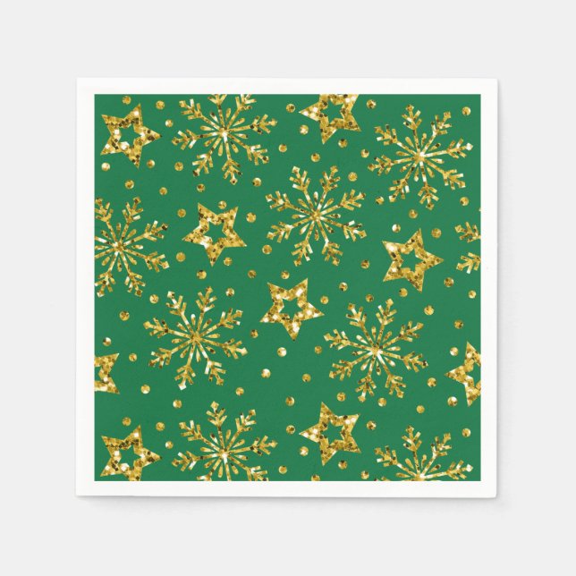 Gold Glitter Stars & Snowflakes Napkins (Front)
