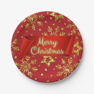 Gold Glitter Stars & Snowflakes Paper Plates