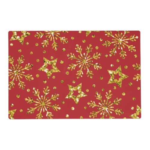 Gold Glitter Stars  Snowflakes Placemat