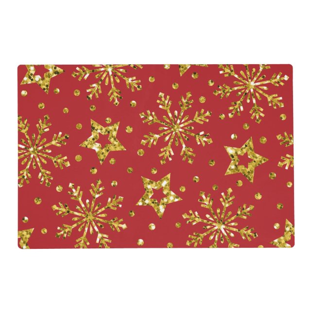 Gold Glitter Stars & Snowflakes Placemat (Front)