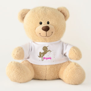 Gold Glitter Stars Unicorn Cute Personalized Teddy Bear