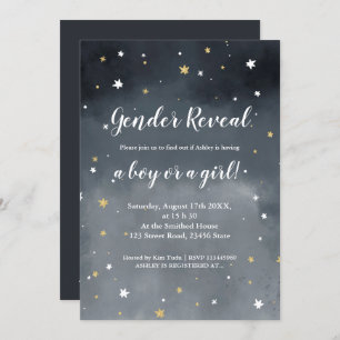 Gold glitter stars watercolor gender reveal invitation