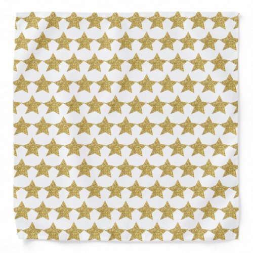 Gold Glitter Stars White Bandana