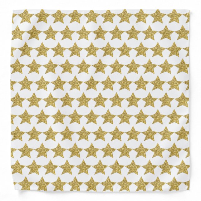 Gold Glitter Stars White Bandana (Front)