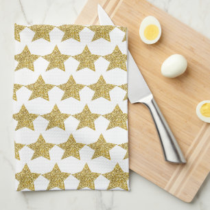 Gold Glitter Stars White Bath Kitchen Towel