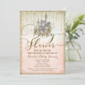 Gold Glitter Storybook Castle Baby Shower Invitation (Standing Front)