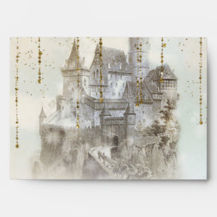 Gold Glitter Storybook Castle Birthday Party Envelope