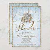 Gold Glitter Storybook Castle Blue Baby Shower  Invitation (Front/Back)