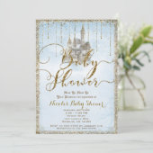 Gold Glitter Storybook Castle Blue Baby Shower  Invitation (Standing Front)