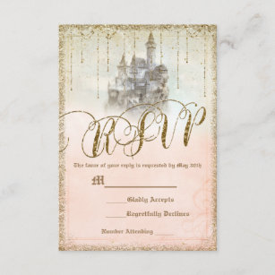 Gold Glitter Storybook Castle Wedding RSVP Reply
