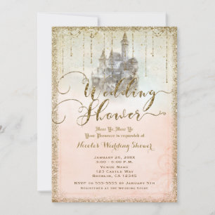 Gold Glitter Storybook Castle Wedding Shower Invitation