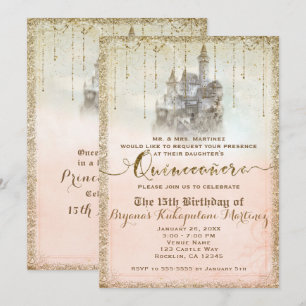 Gold Glitter Storybook Tale Castle 15 Quinceañera Invitation