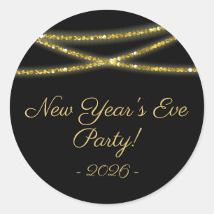 Gold Glitter Strings New Year's Eve Party Classic Round Sticker
