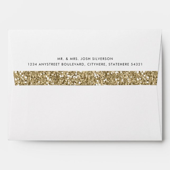 Gold Glitter Stripe and Printed Liner Pattern Envelope (Back (Top Flap))