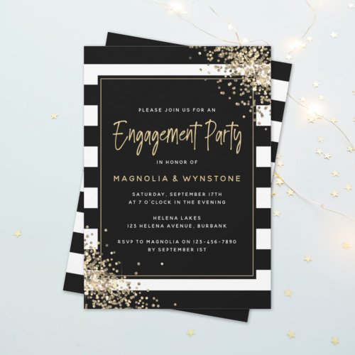 Gold Glitter Stripe Engagement Party Invitation