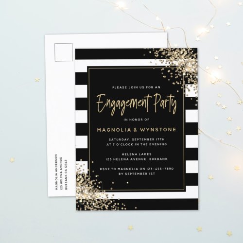 Gold Glitter Stripe Engagement Party Invitation Postcard
