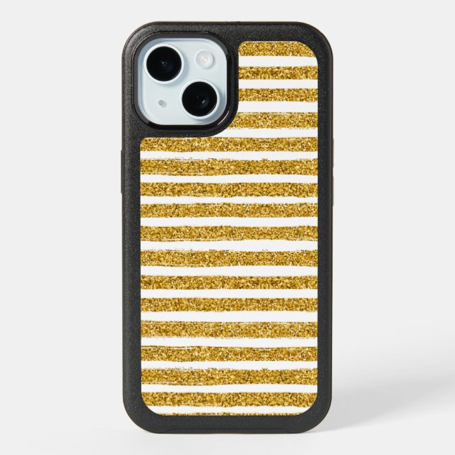 Gold Glitter Stripe iPhone 15 Case (Back)