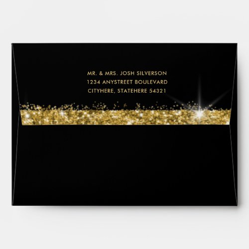 Gold Glitter Stripe Return Address Black Mailing  Envelope