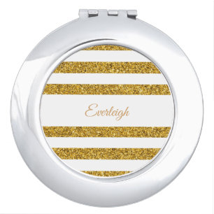  Gold Glitter Striped Monogram Compact Com Compact Mirror
