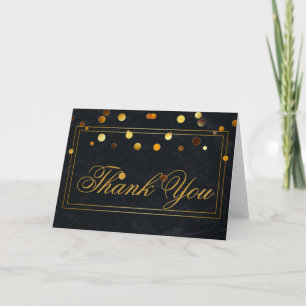 Gold Glitter Stripes Border Black Thank You