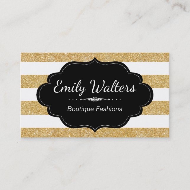 Gold Glitter | Stripes Business Card (Front)