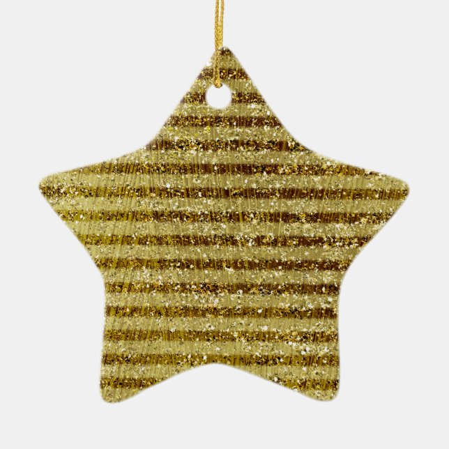 Gold Glitter Stripes Ceramic Ornament (Front)