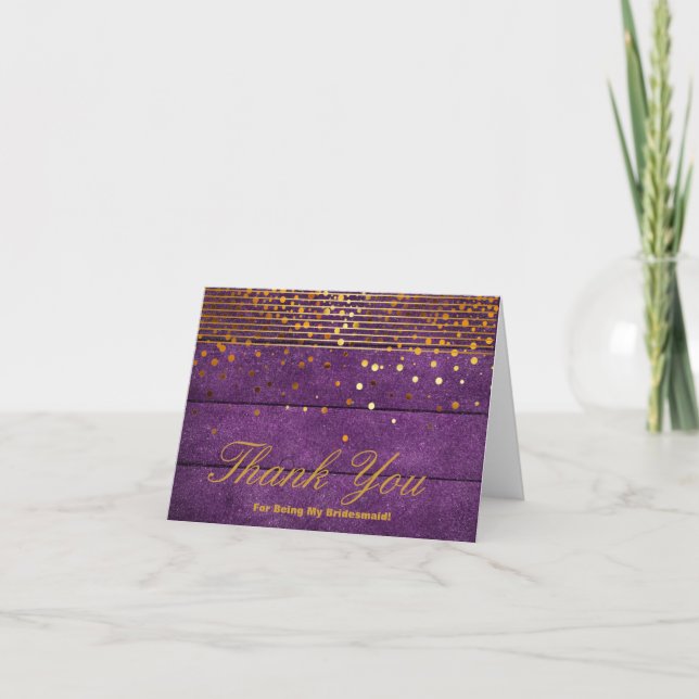 Gold Glitter Stripes For Being My Bridesmaid Thank Thank You Card (Front)