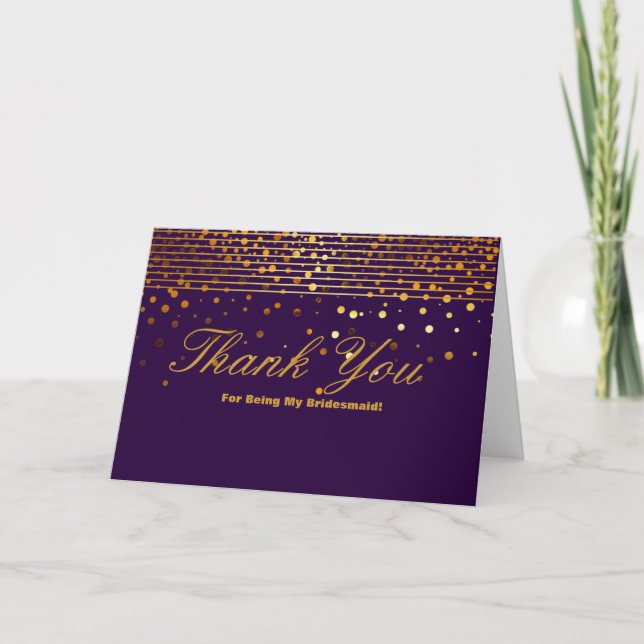 Gold Glitter Stripes For Being My Bridesmaid Thank Thank You Card (Front)