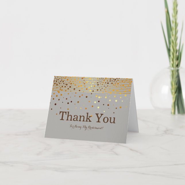 Gold Glitter Stripes For Being My Bridesmaid Thank Thank You Card (Front)
