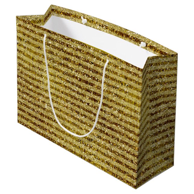 Gold Glitter Stripes Large Gift Bag (Back Angled)