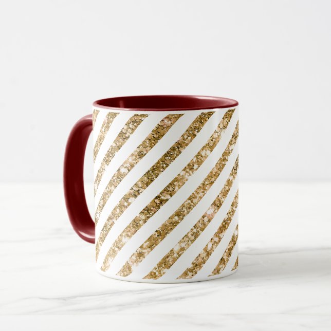 Gold Glitter Stripes Mug (Front Left)