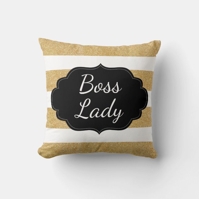 Gold Glitter | Stripes Throw Pillow (Front)