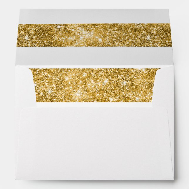 Gold Glitter Stripes Vintage Chic Wedding Envelope (Back (Bottom))