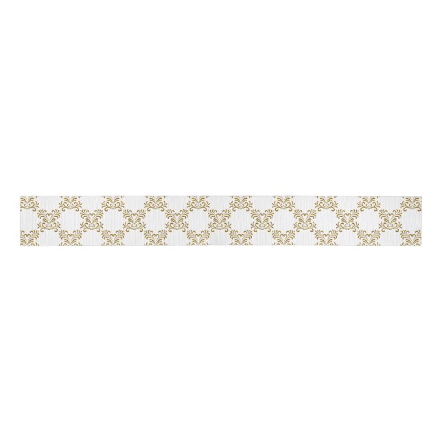 Gold Glitter Style Hearts Wedding Pattern  Grosgrain Ribbon (Front)