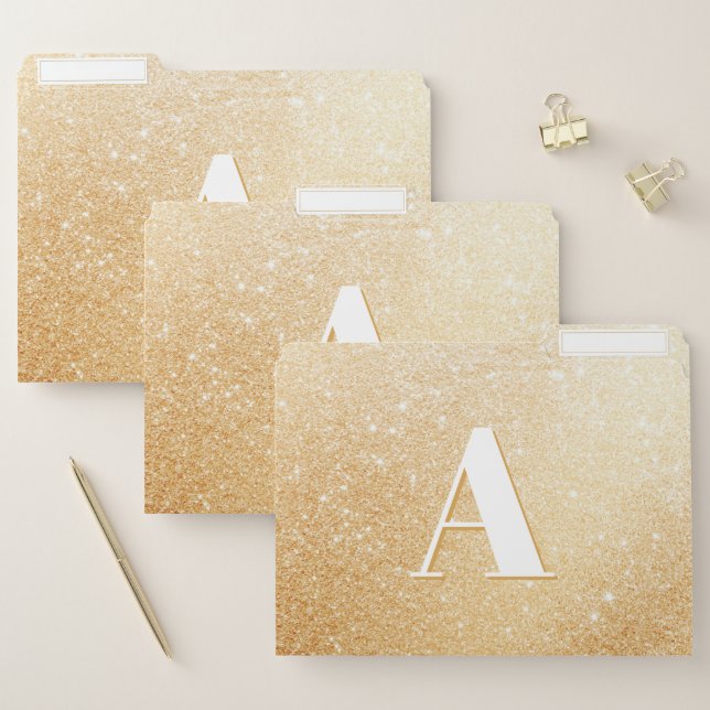 Gold Glitter Stylish Luxury Personalized Monogram File Folder (Set)