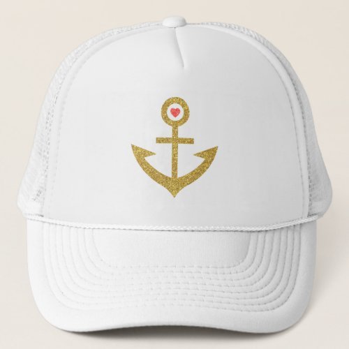 Gold Glitter Stylized Nautical Boat Anchor Trucker Hat