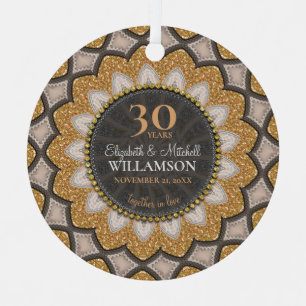 Gold Glitter Sunflower Geo-Mandala Anniversary  Metal Ornament