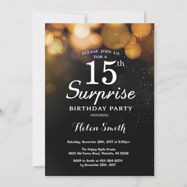 Gold Glitter Surprise 15th Birthday Invitation (Front)