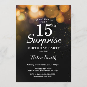 Gold Glitter Surprise 15th Birthday Invitation