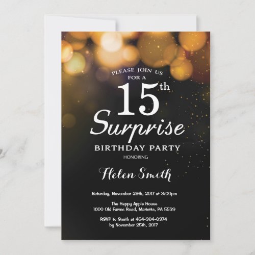 Gold Glitter Surprise 15th Birthday Invitation