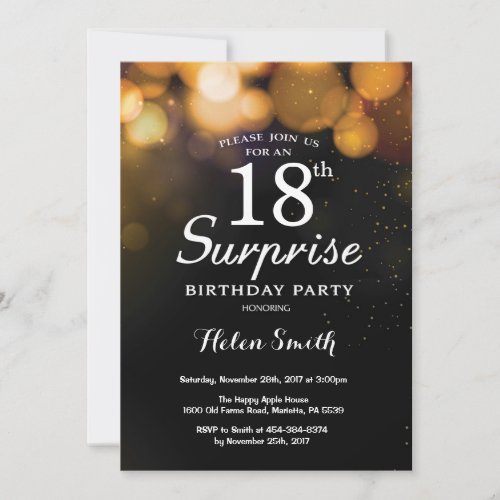 Gold Glitter Surprise 18th Birthday Invitation