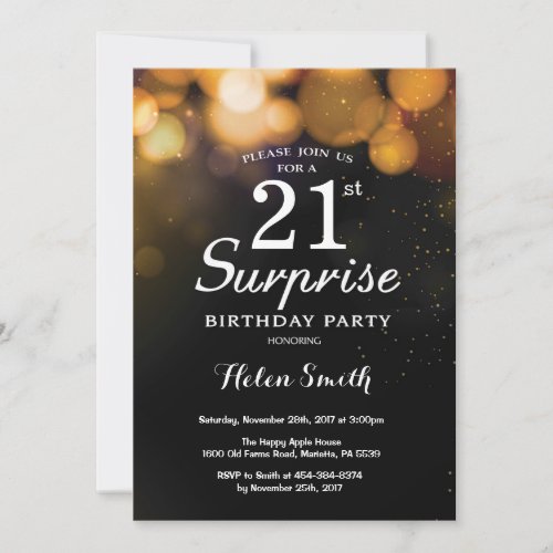 Gold Glitter Surprise 21st Birthday Invitation