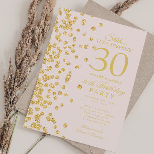 Gold Glitter Surprise 30th Birthday Blush Pink Invitation