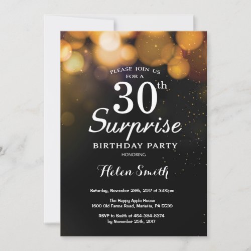 Gold Glitter Surprise 30th Birthday Invitation