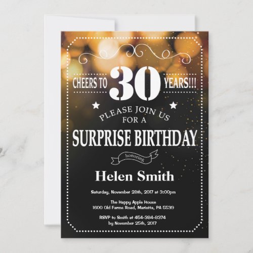 Gold Glitter Surprise 30th Birthday Invitation