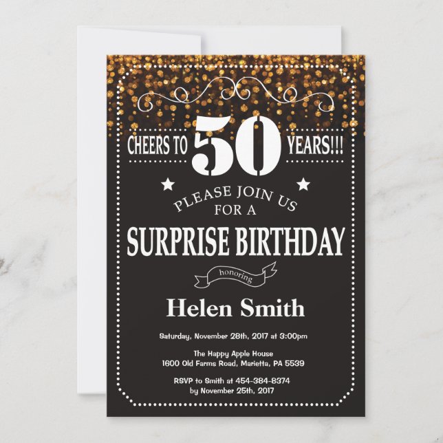 Gold Glitter Surprise 50th Birthday Invitation (Front)