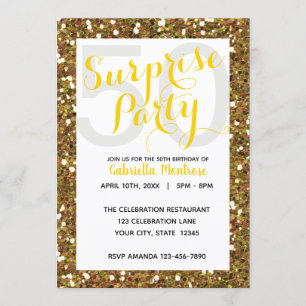 Gold Glitter Surprise 50th Birthday Invitation